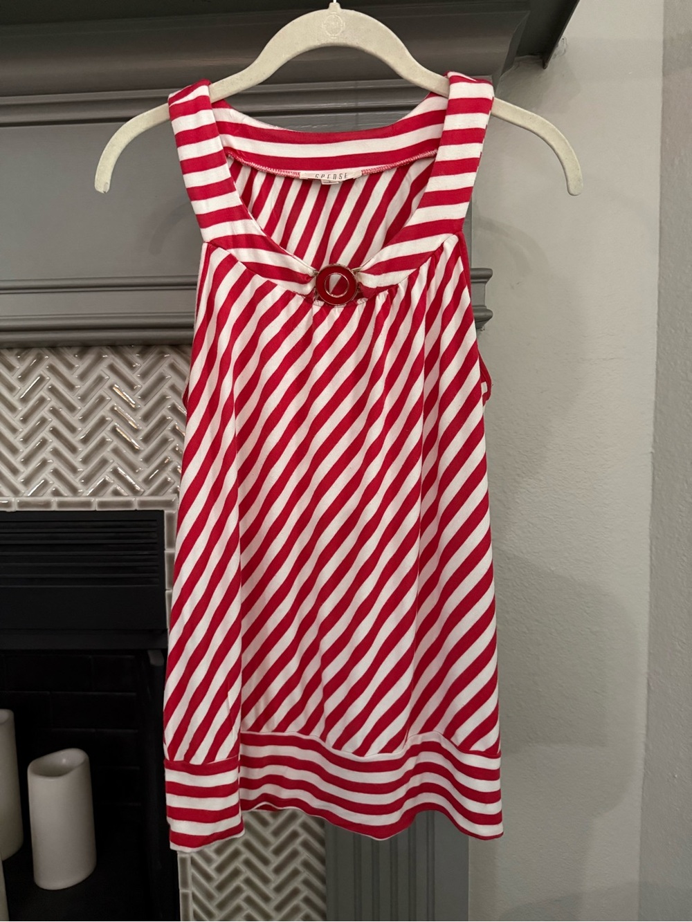 Spense Red and White Striped Tank Top with Ring Detail